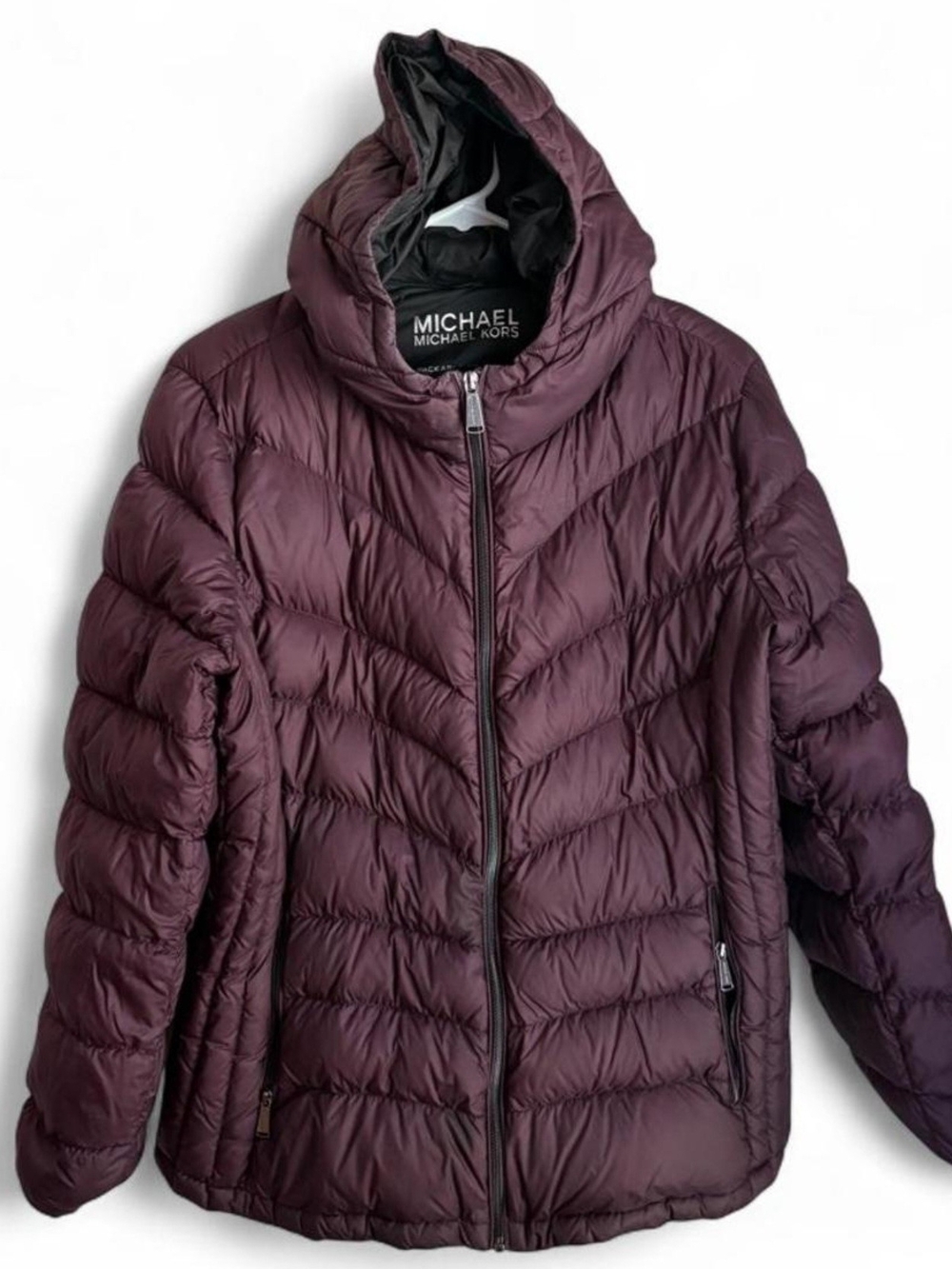 Michael Kors Hooded Quilted Puffer Jacket - Plum